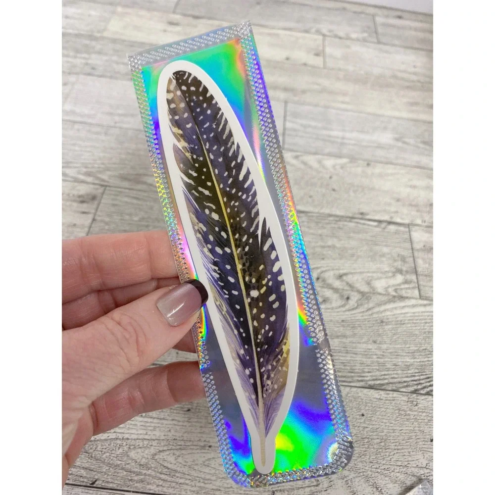Watercolor Patterned Feather Die-Cut Purple Gray Bookmark Boho Chic Reader
